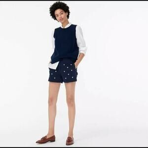 J. Crew NWT Chino Embroidered Hearts Shorts Sz 6 Blue White Mid Rise Streetwear